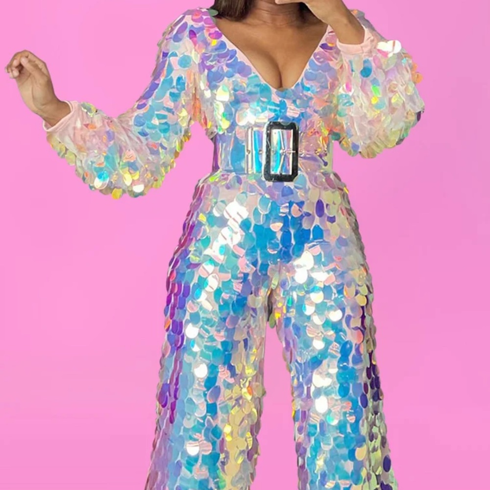 Brand New! Sequin V-Neck Wide Leg Jumpsuit from XPlusWear Size: 2x